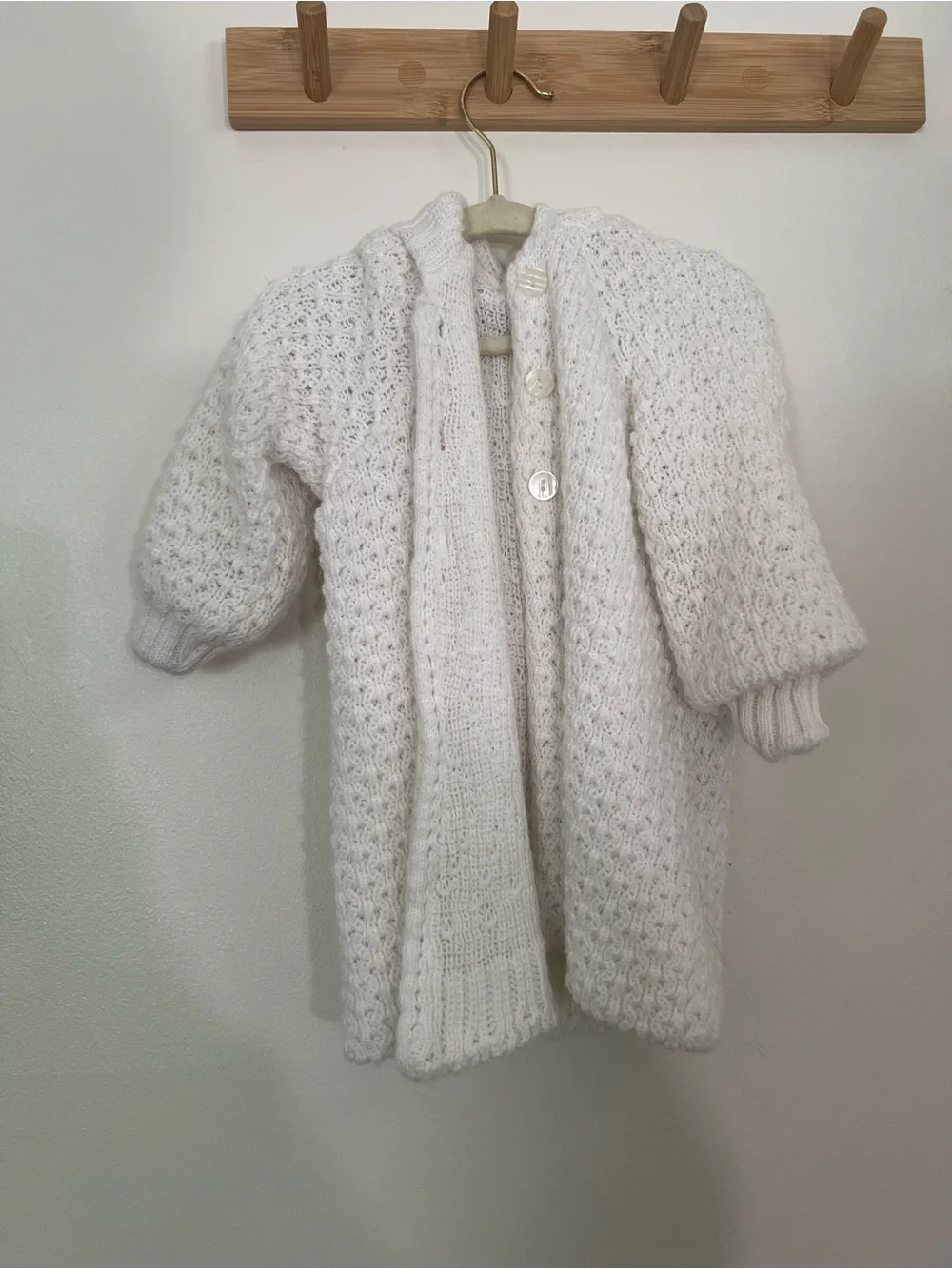 First Impressions toddler vintage white Knit Hooded Button-Up Cardigan no flaws
